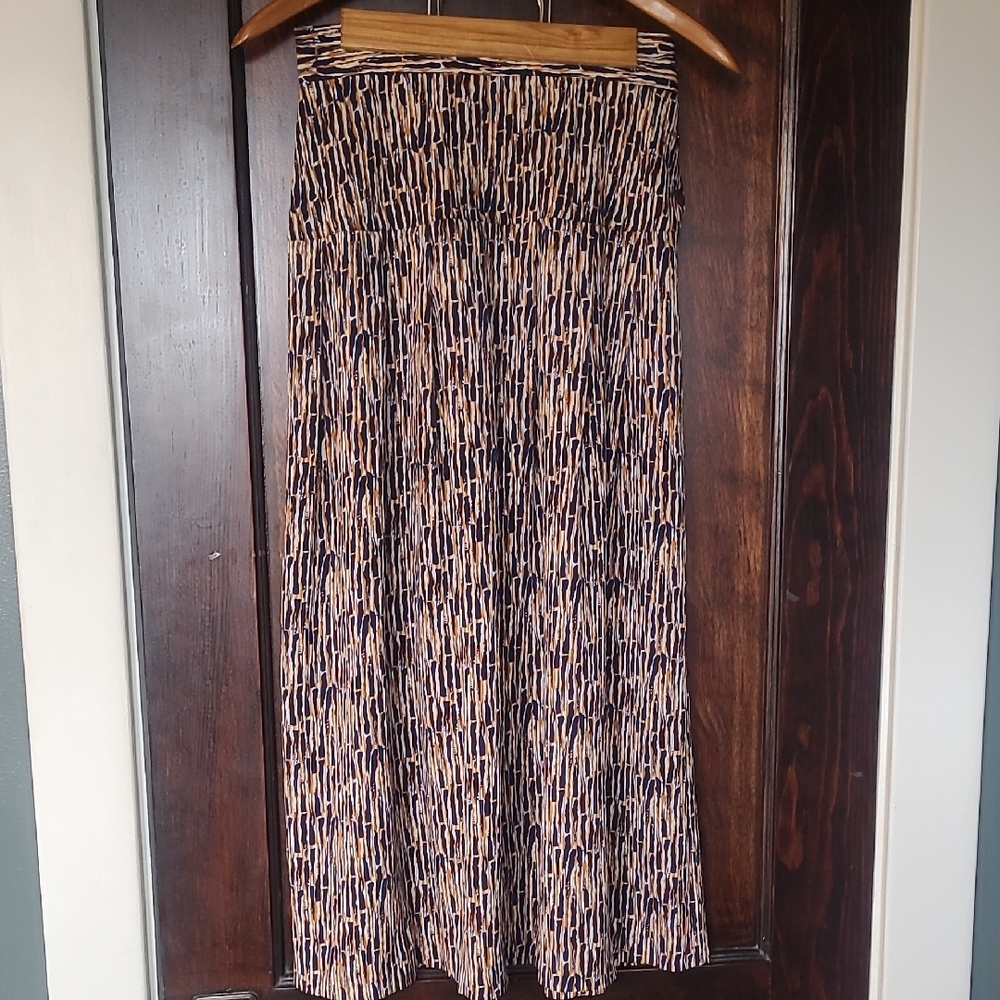 Navy and Tan Printed Maxi Skirt - Easy Everyday Wear